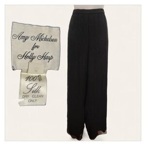 Vintage Holly Harp Amy Michelson Black 100% Silk Mesh Overlay Wide Leg Pants XL